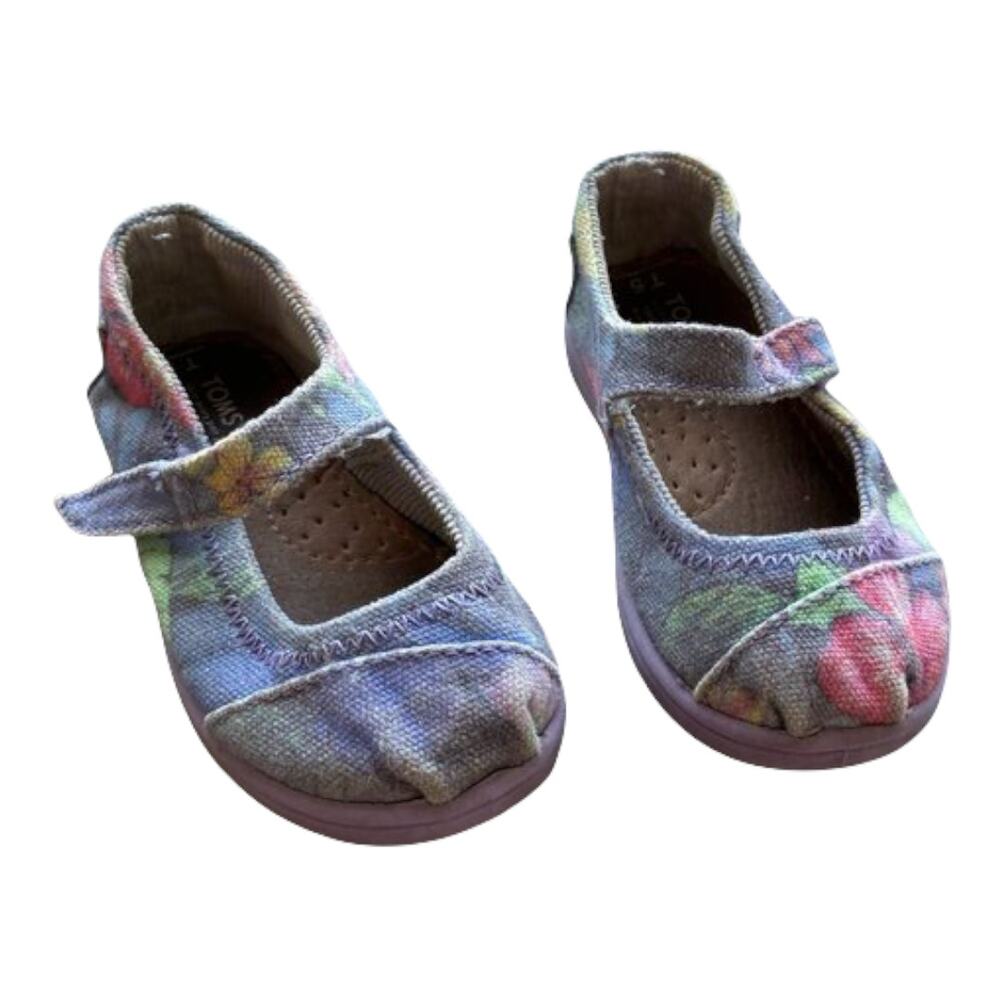 Toms Girls Shoes Size 5 Floral Print‎ Mary Janes Gray Blue Red Green Pink Yellow